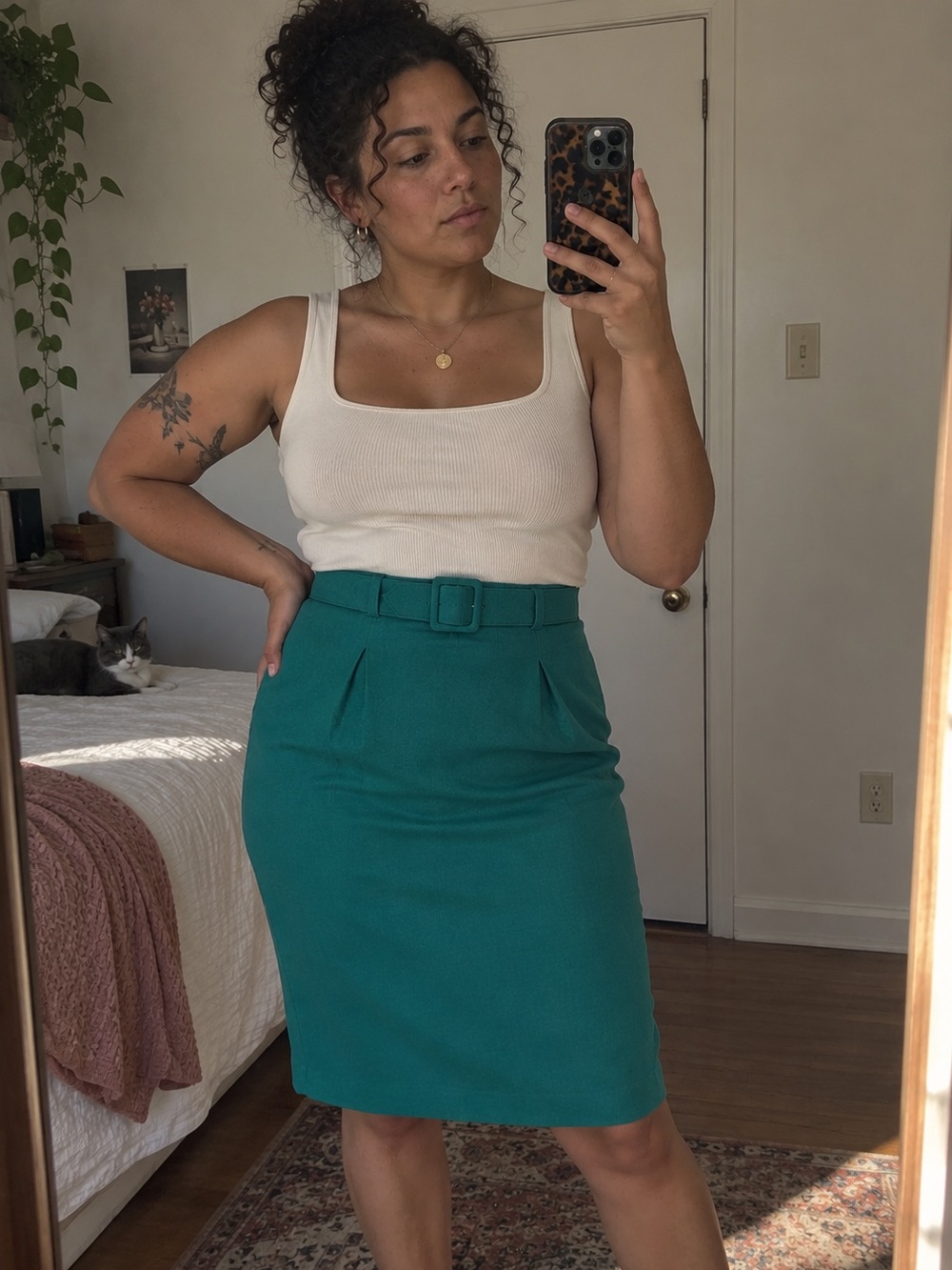 Vintage Braemar Petites by Jeremy Scott Teal Wool Belted Pencil Skirt Size 12